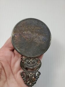 Vintage Souvenir Of St Thomas Silver Plate Purse Size Vanity Hand Mirror