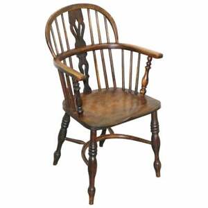 English Classic Antique Victorian 19th Century Elm Ash Wood Windsor Armchair