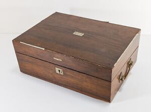 Antique Rosewood Veneer Traveling Stationary Writing Box As Is