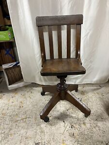 Vtg C 1920 30 S Swivel Rolling Office Chair Small 
