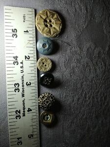 6 Must Be Old Buttons Textiles Clothes Craft Victorian Odd Art Vintage Old 1800 