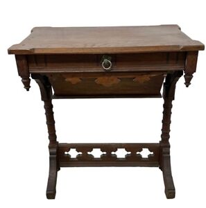Antique Carved Walnut Victorian Sewing Table Work Stand 1870 Project Tlc Solid