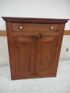 Antique Country Primitive Double Door Cabinet With Drawer Cupboard Pantry