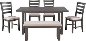 6 Piece Dining Table Set With Bench Retro Style Kitchen Harper Bright Designs