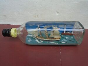 Vintage Good Quality Ship In Bottle With Lighthouse Diorama 11 Inch Long