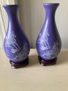 Vintage Mcm Purple Japanese Oriental Horse Jug Clay Vases Lavender Opaque