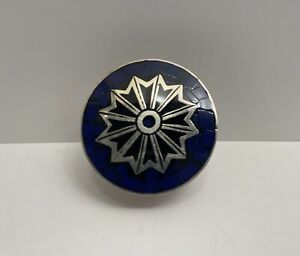 Vintage Sterling Silver 925 Mexico Blue Enamel Inlay Snuff Pill Box Tp 123