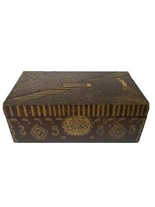 Antique Carved Wood Document Box Gilt Treasure Chest