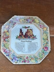 Vintage Avon 1982 Signed Date Small Metal Octagon Plum Pudding Recipe Wall