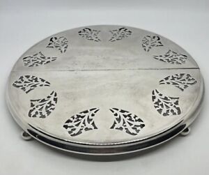 Meriden S P Co Silverplate Footed Serving Tray Trivet Adjustable 9 12 