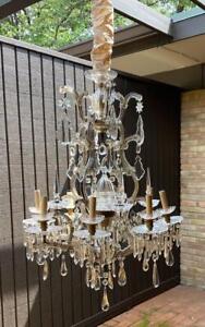 Antique Maria Theresa 32 French Leaf Pendalogue Old Baroque Crystal Chandelier