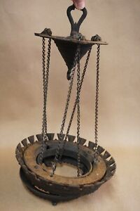 Antique Bradley Hubbard B H Pull Down Hanging Parlor Oil Lamp Motor Chains