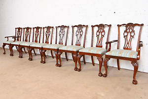 Ethan Allen Chippendale Carved Mahogany Dining Chairs Set Of Eight
