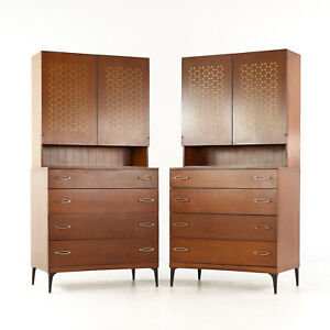 Heywood Wakefield Contessa Mid Century 4 Drawer Cabinet With Hutch Pair