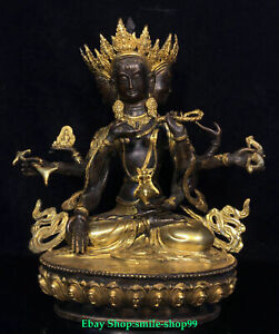 12 9 Tibet Bronze Gild 3 Head 8 Arms Namgyalma Ushnishavijaya Buddha Statue