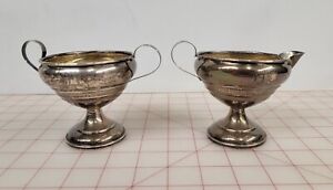 Antique Hamilton Weighted Sterling Silver Sugar Bowl Creamer Set Footed 206 Gr