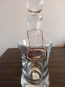 Pottery Barn Antique Curved Decanter Vodka Silver Tag 