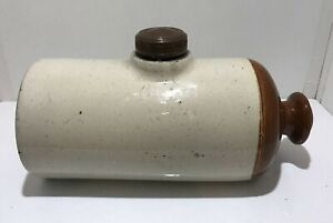 Vintage Cream And Brown Stoneware Foot Warmer Bed Warmer