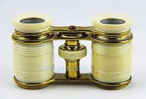 Antique Fancy Gold Plated French Opera Glasses Made Of Bone 59 Great Condition