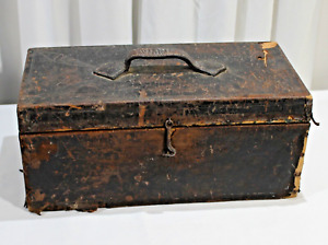 Antique 1800 S Leather Covered Wooden Document Box 16 X 7 75 X 7 