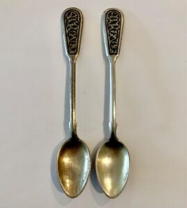 2 Antique Russian Silver Niello Teaspoons C 1900 20 S Original Patina