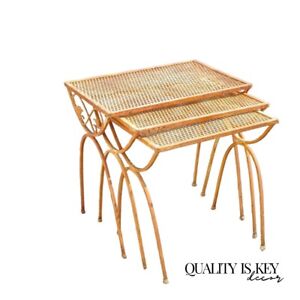 Vintage Salterini Mid Century Wrought Iron Nesting Side Tables Set Of 3