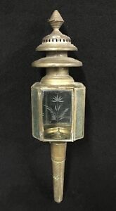 Large Antique Tin And Glass Etched Whale Oil Fixture Lantern
