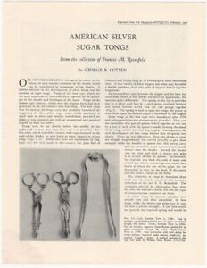 Antique American Silver Sugar Tongs Rosenfeld Collection 1946 Cutten Offprint