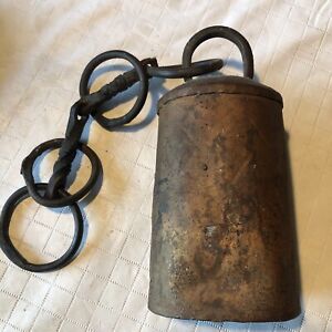 Metal Cow Bell Primitive Antique Handmade Riveted Iron Forged Top Ring Old