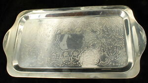 Vintage Silverplate Perfume Salver Serving Vanity Tray Handled Nice Size Pretty