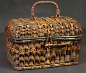 Antique Sewing Storage Basket Wicker Box