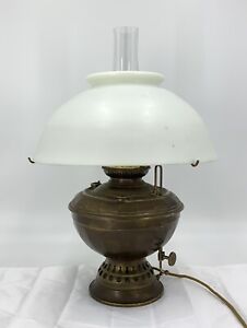 Antique B H Brass Victorian Oil Lamp Converted To Electric 1898 Still Works