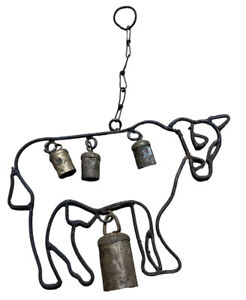 Vintage Welded Metal Cow Cow Bells Wind Chime