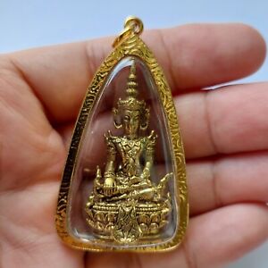 Golden Emperor Buddha Thai Amulet Pendant Lp Doo Gold Micron Case