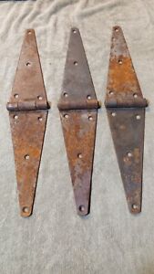 Antique Large Heavy Barn Strap Hinges Lot Of 3 19 5x3 75 Rusty Open N Close 