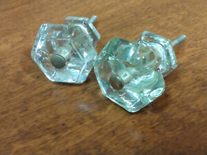 Antique Glass Drawer Knobs Pulls Lot Of 2 6 Sided