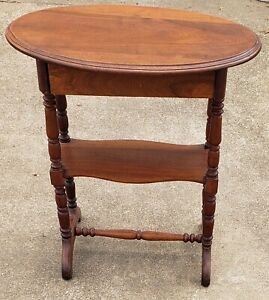 Antique Two Tier Wood Barley Twist Legs Occasional Table W Drawer