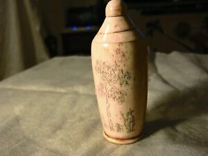 Antique Chinese Bone Snuff Perfume Bottle Engraved Signed 