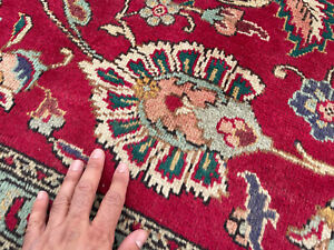 Antique Oriental Rug 10x13 Hand Knotted Red Blue Handmade Real Big Vintage 10x14