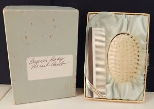 Antique Sterling Silver Baby Brush Comb Set W Original Box Monogrammed Bob