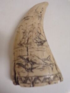 Whale Tooth Scrimshaw Ship Beatrice 1797 Luck To Women Shark Tooth Replica Faux