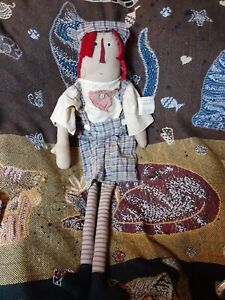 Folk Art Vintage Primitive Doll Raggedy Andy Signed Sally S Folk Dolls Ooak 1 2