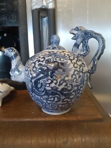 Chinese Tea Pot Blue White Dragon Yung Cheng Dynasty