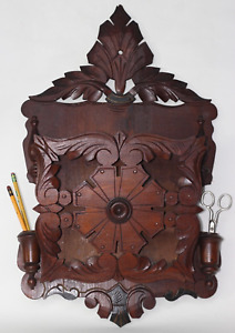 Antique Hand Carved Wood Magazine Newspaper Wall Rack Pencil Holder 1880