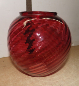 Vtg Swirl Cranberry Glass Handblown Chandelier Shade Ornate Gorgeous