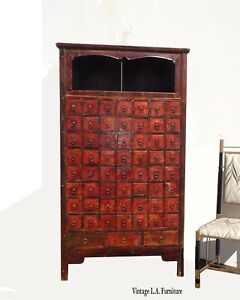 19th Century Asian Chinese Red Apothecary Cabinet W 59 Drawers 79 Tall