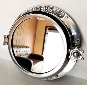 16 Inches Nickel Plated Canal Heavy Boat Porthole Window Ship Round Mirror Wall