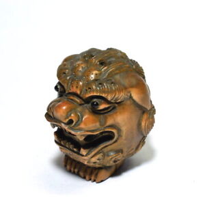 Netsuke Lion Antique Japanese Boxwood Vintage Ojime Edo Japan 8409