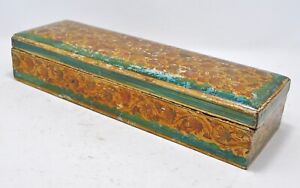 Antique Wooden Stationary Pencil Box Original Old Hand Crafted Floral Painted