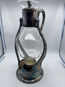Vintage Silver Plated Glass Coffee Carafe Pot With Ornate Warmer Stand Nice 